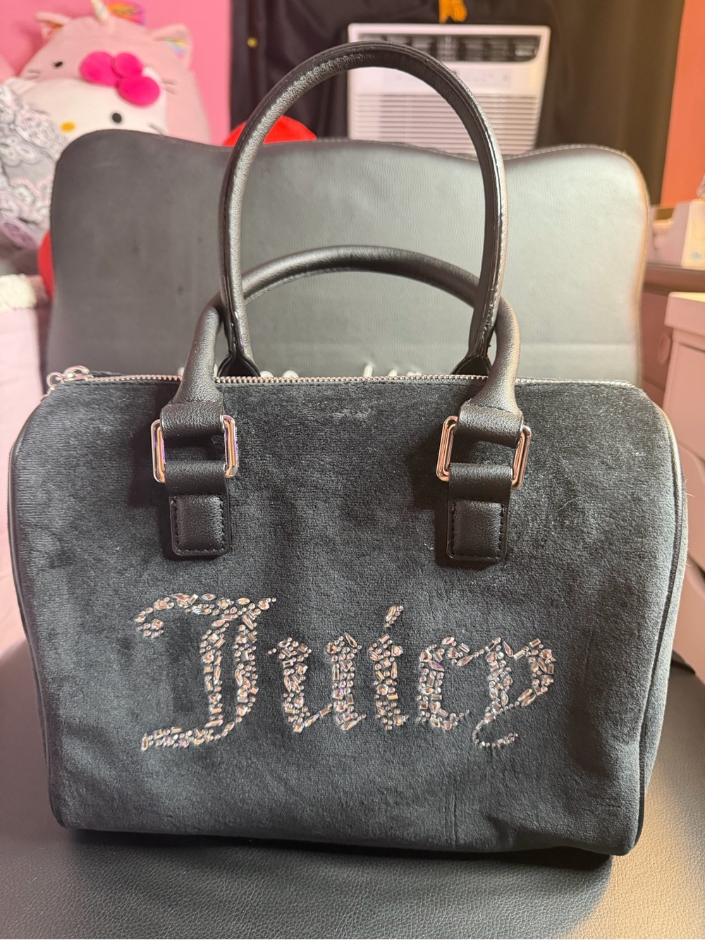 Juicy Couture Black Suede-Look Satchel with Crystal 'Juicy' Logo FINAL PRICE
